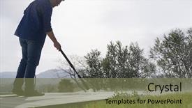  Presentation with garden - Presentation design with man using high pressure washer background and a violet colored foreground