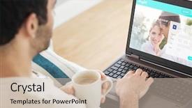  Presentation with dating - Colorful presentation theme enhanced with man using laptop against dating backdrop and a soft green colored foreground