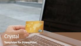  Presentation with online shopping - PPT layouts with man using laptop and credit background and a  colored foreground