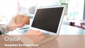  Presentation with online shopping - Colorful slides enhanced with man using laptop and credit backdrop and a  colored foreground