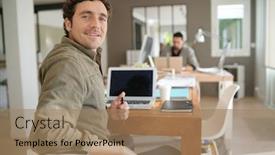 Presentation with computer - Amazing presentation having man-using-laptop-computer backdrop and a coral colored foreground