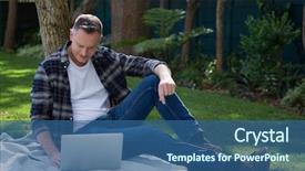  Presentation with garden - Cool new presentation theme with man using laptop in garden backdrop and a  colored foreground