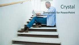  Presentation with social isolation - Theme enhanced with man using laptop on steps background and a  colored foreground