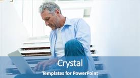  Presentation with social isolation - Beautiful slide set featuring man using laptop on steps backdrop and a teal colored foreground