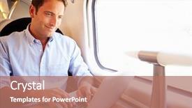  Presentation with train - Slides consisting of online travel - man using laptop on train background and a coral colored foreground