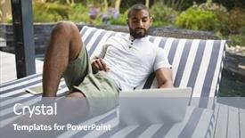  Presentation with lounge - Colorful PPT layouts enhanced with man using laptop while relaxing backdrop and a  colored foreground