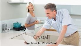  Presentation with laptop - Amazing presentation design having man-using-laptop-while-woman and a soft green colored foreground