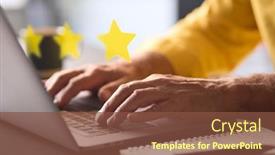  Presentation with graphic - PPT layouts having man-using-laptop-with-graphic background and a tawny brown colored foreground