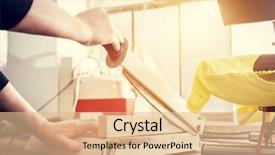  Presentation with paper - Colorful presentation enhanced with man using manual paper cutter backdrop and a lemonade colored foreground