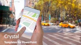  Presentation with city map - Presentation consisting of man using map app background and a coral colored foreground