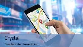  Presentation with new york - Audience pleasing slide set consisting of man using map app backdrop and a teal colored foreground