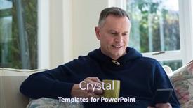  Presentation with mobile home - Beautiful slides featuring man using mobile phone while having cup of coffee in living room at home backdrop and a wine colored foreground