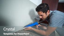  Presentation with pest control - Slides with man using pest control injection background and a gray colored foreground