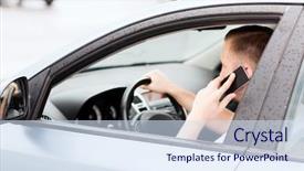  Presentation with transportation - Slide set featuring man using phone while driving background and a sky blue colored foreground