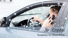  Presentation with human rights concept chained man - Presentation design with man using phone while driving background and a  colored foreground