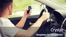  Presentation with distracted driving - Audience pleasing PPT theme consisting of man using phone while driving backdrop and a wine colored foreground