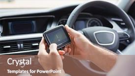  Presentation with satellite - PPT theme enhanced with man using satellite navigation system background and a coral colored foreground