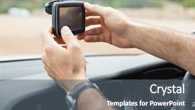  Presentation with satellite - Presentation theme consisting of man using satellite navigation system background and a gray colored foreground