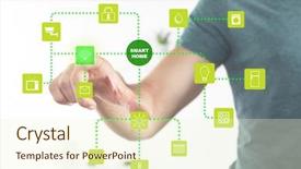  Presentation with smart home - Amazing PPT theme having man using smart home application backdrop and a cream colored foreground