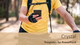  Presentation with navigation - Beautiful presentation design featuring man-using-smartphone-for-navigation backdrop and a coral colored foreground