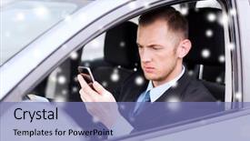  Presentation with vehicle - Cool new presentation theme with man using smartphone while driving backdrop and a teal colored foreground