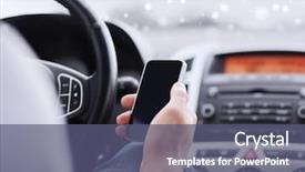  Presentation with distracted driving - PPT theme featuring man using smartphone while driving background and a ocean colored foreground
