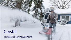  Presentation with deep - Amazing PPT theme having man using snowblower to clear backdrop and a sky blue colored foreground