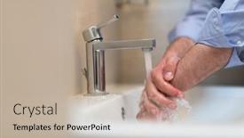  Presentation with hand soap - Presentation design enhanced with man-using-soap-and-washing background and a mint green colored foreground