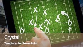  Presentation with tactics - Cool new slide deck with man using tablet pc against rugby tactics backdrop and a coral colored foreground