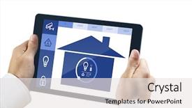  Presentation with information - PPT theme featuring man using tablet pc against screen with information about home background and a white colored foreground
