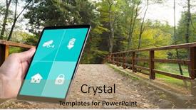  Presentation with forest bridge - Cool new PPT theme with way forward pathway freedom - man using tablet pc backdrop and a coral colored foreground