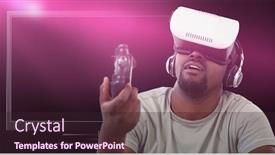  Presentation with monitor computer - Cool new slide set with man using virtual reality headset backdrop and a wine colored foreground