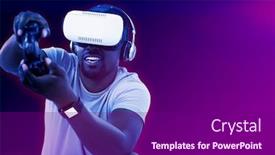  Presentation with virtual reality rehabilitation - Slide set featuring man using virtual reality headset background and a gray colored foreground