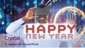  Presentation with matrix - Audience pleasing presentation theme consisting of man using virtual reality headset on white background against glowing matrix backdrop and a sky blue colored foreground