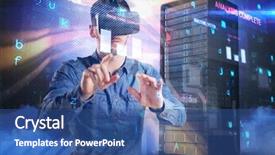  Presentation with virtual reality - Slides featuring man using virtual reality headset background and a ocean colored foreground