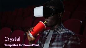  Presentation with theatre - Theme with man using virtual reality headset while watching movie in theatre background and a wine colored foreground