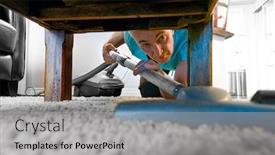  Presentation with living room - Audience pleasing PPT layouts consisting of man-vacuuming-under-coffee-table backdrop and a light gray colored foreground