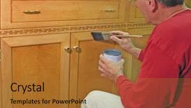  Presentation with base - Presentation theme with wood finish - man varnishing the base background and a red colored foreground