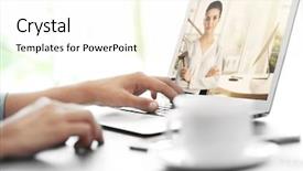  Presentation with video conferencing - PPT theme having man video conferencing with lawyer background and a white colored foreground