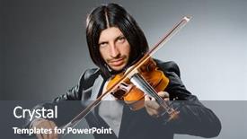  Presentation with concept - Colorful slides enhanced with man-violin-player-in-musican backdrop and a dark gray colored foreground