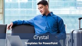  Presentation with airport lounge - Audience pleasing presentation theme consisting of man wairing to boarding in airport lounge room backdrop and a ocean colored foreground