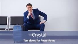  Presentation with airport lounge - Cool new theme with man wairing to boarding in airport lounge room backdrop and a ocean colored foreground