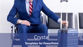  Presentation with airport lounge - Cool new presentation theme with man-wairing-to-boarding backdrop and a ocean colored foreground