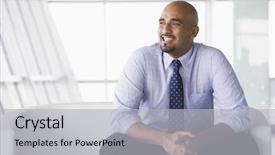  Presentation with getting students to lobby - Presentation theme with man wait success - businessman sitting on sofa background and a  colored foreground