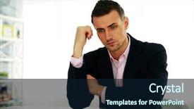  Presentation with office - Presentation design consisting of man wait success - pensive businessman sitting background and a  colored foreground