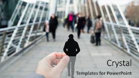  Presentation with pedestrian bridge - PPT theme consisting of man walking by a pedestrian background and a light gray colored foreground