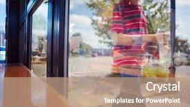  Presentation with restaurant - Presentation featuring man walking by restaurant window background and a coral colored foreground