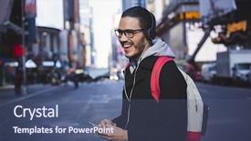  Presentation with new york - PPT theme enhanced with man walking in new york background and a ocean colored foreground