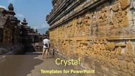  Presentation with borobudur temple - Slide deck with man-walking-in-the-ancient background and a coral colored foreground