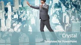  Presentation with fared rope - Cool new slide deck with man walking in tight rope backdrop and a light blue colored foreground